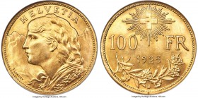 Confederation gold 100 Francs 1925-B MS64 NGC, Bern mint, KM39, HMZ-2-1193a. An avidly collected type, popular for its large size; however, this heft ...