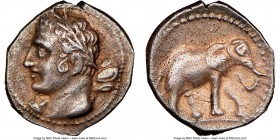 PUNIC SPAIN. Barcids. Ca. 237-209 BC. AR quarter-shekel (14mm, 1.71 gm, 12h). NGC AU 5/5 - 3/5. Head of Melqart or Hannibal left, club over shoulder /...