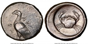SICILY. Acragas. Ca. 500-470 BC. AR didrachm (20mm, 8.50 gm, 12h). NGC XF 4/5 - 3/5. Ca. 480/478-470 BC. AK/RA, eagle standing left / Crab seen from a...