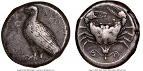 SICILY. Acragas. Ca. 470-420 BC. AR tetradrachm (24mm, 17.19 gm, 4h). NGC VF 4/5 - 4/5. AKPAC-ANTOΣ (the second half retrograde), eagle standing left ...