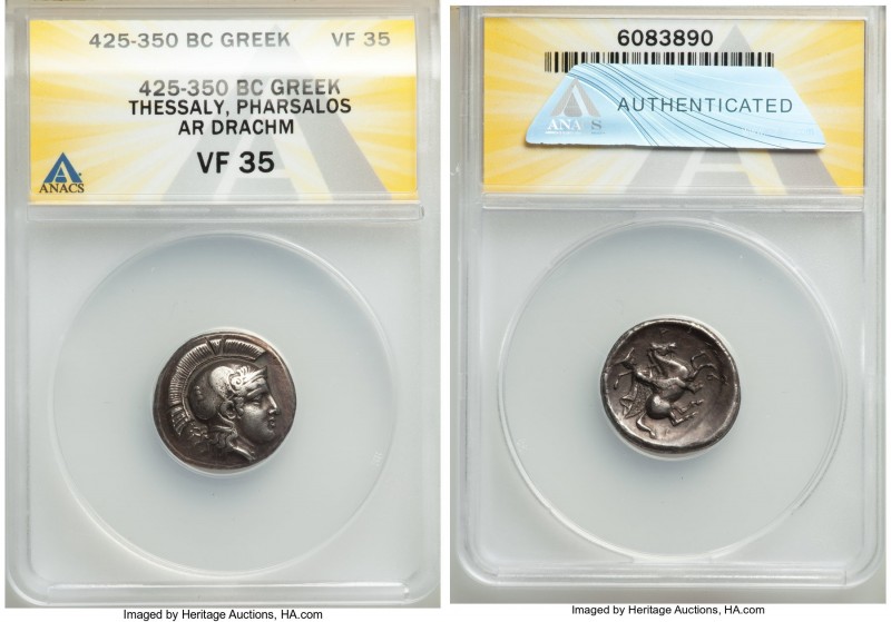 THESSALY. Pharsalus. Ca. 425-350 BC. AR drachm (19mm, 10h). ANACS VF35. Signed b...
