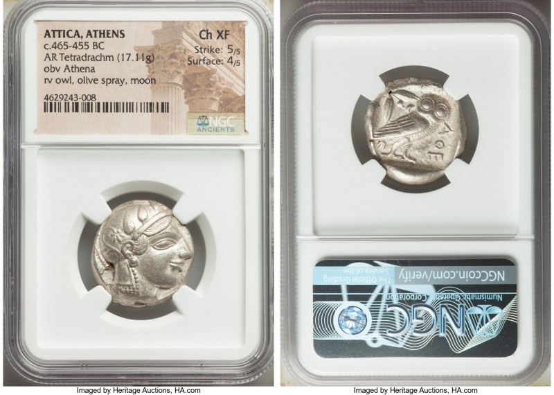 ATTICA. Athens. Ca. 465-455 BC. AR tetradrachm (24mm, 17.11 gm, 6h). NGC Choice ...