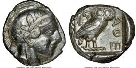 ATTICA. Athens. Ca. 440-404 BC. AR tetradrachm (24mm, 17.19 gm, 10h). NGC AU 5/5 - 4/5. Mid-mass coinage issue. Head of Athena right, wearing crested ...