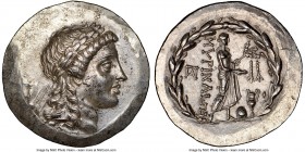 AEOLIS. Myrina. Ca. mid-2nd century BC. AR tetradrachm (32mm, 17.13 gm, 12h). NGC MS 5/5 - 4/5. Ca. 155-145 BC. Laureate head of Apollo right / MYPINA...