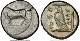 CYPRUS. Paphos. Stasandros (ca. 425-400 BC). AR stater (22mm, 10.95 gm, 3h). NGC Choice XF 3/5 - 4/5. Bull standing left on beaded double line; winged...