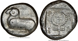CYPRUS. Salamis. Uncertain king (480-460 BC). AR stater (20mm, 8h). NGC VF. e-u-we-le-to-to-se (Cypriot=Euelthon (father of Nicodamus)), ram recumbent...