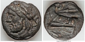 Anonymous. Ca. 225-217 BC. AE semis (43mm, 70.98 gm, 11h). VF. Laureate head of Saturn left, S (mark of value) behind / Prow of war galley right, S (m...