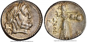 L. Procilius f. (ca. 80 BC). AR denarius (18mm, 3.88 gm, 1h). NGC Choice AU 5/5 - 5/5. Rome. Laureate head of Jupiter right, S•C behind / L•PROCILI / ...