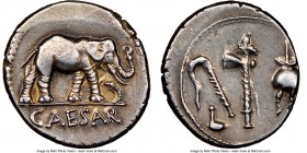 Julius Caesar, as Dictator (49-44 BC). AR denarius (18mm, 3.86 gm, 2h). NGC AU 3/5 - 3/5, brushed. Military mint traveling with Caesar in northern Ita...