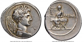 Octavian, as Sole Imperator (31-27 BC). AR denarius (21mm, 3.73 gm, 3h). NGC Choice VF 4/5 - 3/5, bankers mark. Italian mint (Rome?), 30-29 BC. Laurea...