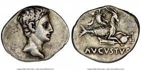 Augustus (27 BC-AD 14). AR denarius (20mm, 3.69gm 7h). NGC VF 5/5 - 3/5. Spain (Colonia Patricia?), ca. 18-16 BC. Bare head of Augustus right with wel...