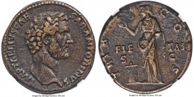 Antoninus Pius, as Caesar (AD 138-161). AE sestertius (30mm, 24.45 gm, 6h). NGC Choice VF 5/5 - 3/5, Fine Style. Rome, AD 138. IMP T AELIVS CAE-SAR AN...