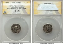 Gordian II Africanus (March-April AD 238). AR denarius (19mm, 11h). ANACS Fine 15, tooled. Rome. IMP M ANT GORDIANVS AFR AVG, laureate, draped and cui...