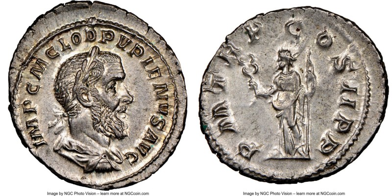 Pupienus (April-June AD 238). AR denarius (21mm, 3.29 gm, 5h). NGC MS 4/5 - 5/5....