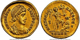 Theodosius I, Eastern Roman Empire (AD 379-395). AV solidus (20mm, 4.23 gm, 6h). NGC Choice AU 5/5 - 3/5, clipped. Sirmium, 8th officina, AD 393-395. ...