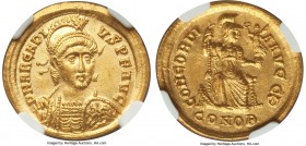 Arcadius, Eastern Roman Empire (AD 383-408). AV solidus (20mm, 4.47 gm, 5h). NGC Choice AU 5/5 - 4/5. Constantinople, 9th officina, ca. AD 397-402. D ...