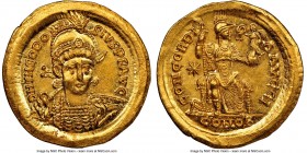 Theodosius II, Eastern Roman Empire (AD 402-450). AV solidus (20mm, 4.40 gm, 7h). NGC MS 5/5 - 4/5. Constantinople, 10th officina, ca. AD 408-420. D N...