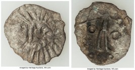 EARLY GOTHS. Taman Peninsula Region. Late AD 3rd-mid 4th centuries. BI denarius (18mm, 1.66 gm, 11h). VF. Degraded male head right of abstract design,...