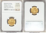 Heraclius (AD 610-641), with Heraclius Constantine and Heraclonas. AV solidus (20mm, 4.50 gm, 6h). NGC Choice MS 5/5 - 5/5. Constantinople, 10th offic...