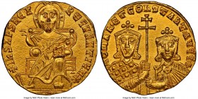Constantine VII Porphyrogenitus (AD 913-959), with Romanus I Lecapenus. AV solidus (20mm, 4.38 gm, 7h). NGC MS 5/5 - 3/5, edge scuffs. Constantinople,...