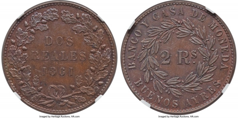 Buenos Aires. Provincial 2 Reales 1861 MS64 Brown NGC, Buenos Aires mint, KM11a....