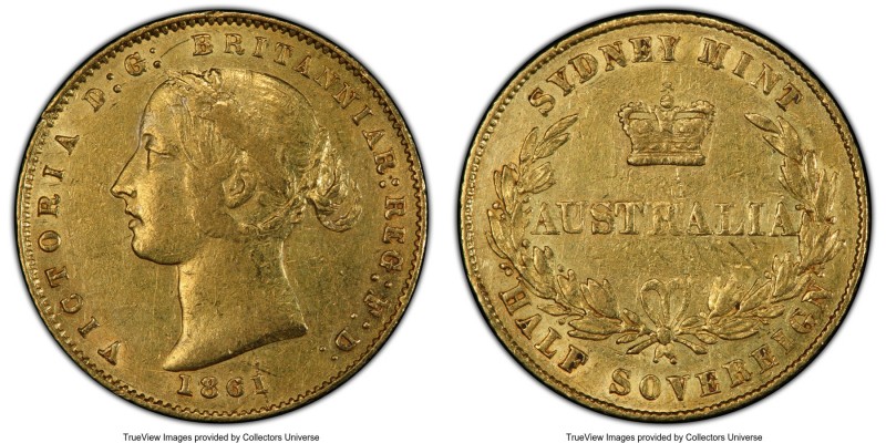 Victoria gold 1/2 Sovereign 1861-SYDNEY AU53 PCGS, Sydney mint, KM3. A difficult...