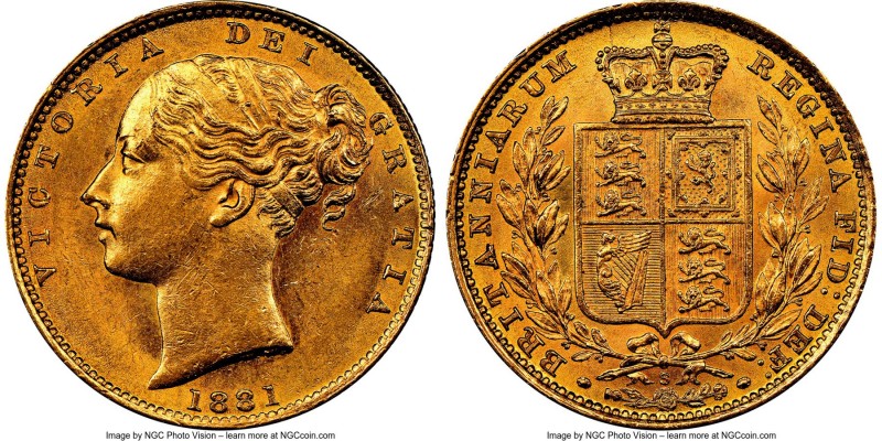 Victoria gold "Shield" Sovereign 1881-S MS62+ NGC, Sydney mint, KM6. Die #8. A n...