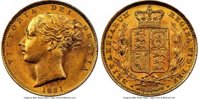 Victoria gold "Shield" Sovereign 1881-S MS62+ NGC, Sydney mint, KM6. Die #8. A notably difficult issue without series bagmarking of the surfaces, pres...