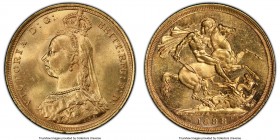 Victoria gold Sovereign 1888-S MS64 PCGS, Sydney mint, KM10, S-3868B. Second obverse with angled J in J.E.B. Presently tied for the finest of this som...