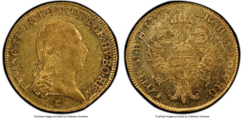 Franz II (I) gold Ducat 1793-E AU55 PCGS, Karlsburg mint (in Transylvania), KM18...