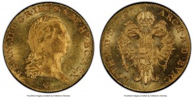 Franz II (I) gold Ducat 1797-G MS62 PCGS, Gunzburg mint, KM1886. A remarkably elusive issue, replete with swirling cartwheel luster and remarkably wat...