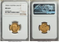 Franz Joseph I gold Ducat 1866-A MS64+ NGC, Vienna mint, KM2265. Highly Prooflike in appearance with very nearly gem-level quality. 

HID09801242017...