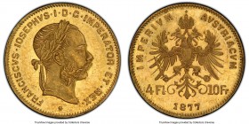 Franz Joseph I gold 4 Florin (10 Francs) 1877 MS61 PCGS, Vienna mint, KM2260. Mintage: 3,004. The second lowest mintage date of this already scarce ty...