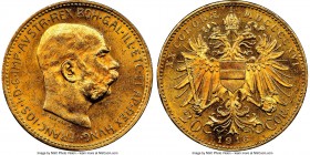 Franz Joseph I gold 20 Corona 1916 MS61 NGC, KM2827, Fr-511. Pointed shield type. Full cartwheel luster emanates from the surfaces of this Mint State ...