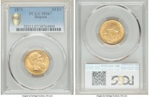 Leopold II gold 20 Francs 1875 MS67 PCGS, KM37. A virtually unimprovable specimen of the type that appears stunning from all angles--the surfaces are ...