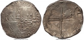 Philip II (1556-1598) Cob 8 Reales ND (1574-1586) P-A AU53 NGC, Potosi mint, KM0005.1, Cal-157. 27.42gm. A seemingly quite scarce assayer for the issu...