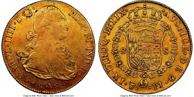 Charles IV gold 8 Escudos 1808 PTS-PJ VF30 NGC, Potosi mint, KM81. Though it certainly exhibits evidence of circulation, this slightly convex piece al...