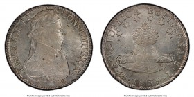 Republic 8 Soles 1839 PTS-LR MS63 PCGS, Potosí Mint, KM97. Minor flecking is evident but does not detract from the overwhelmingly glossy luster and su...