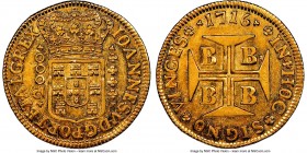 João V gold 2000 Reis 1716-B AU58 NGC, Bahia mint, KM105. Quite appealing, with significant luster in the fields and only a minimal amount of rub in t...