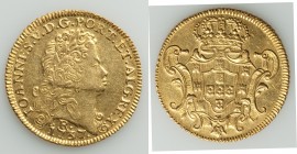 João V gold 6400 Reis 1737-R AU (Harshly Cleaned), Rio de Janeiro mint, KM149. 32mm. 14.23gm. A scarce early date in the series, made more attainable ...