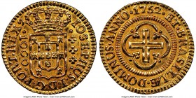 Jose I gold 1000 Reis 1752-(L) MS63 NGC, Lisbon mint, KM162.1, LMB-300. Rarely found in such choice condition, a tad weakly struck on the high points ...