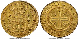 Jose I gold "Large Crown" 4000 Reis 1771-(L) MS63 NGC, Lisbon mint, KM171.3, LMB-332. "Josephus Dominus" type. A glowing yellow-gold representative of...