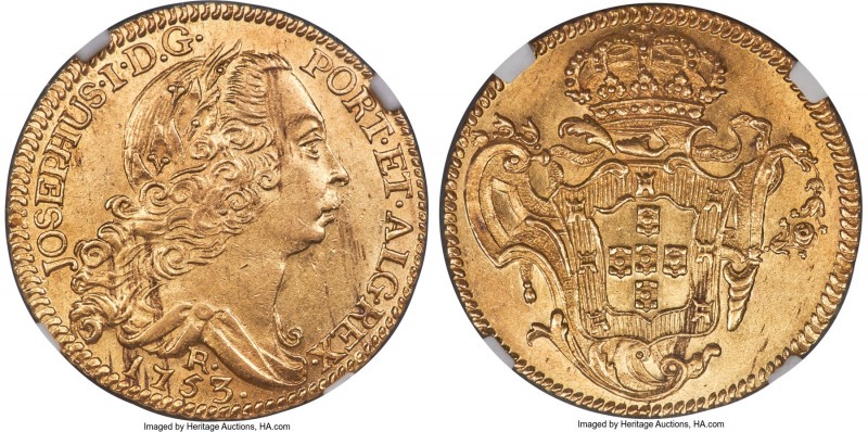 Jose I gold 6400 Reis 1753-R MS61 NGC, Rio de Janeiro mint, KM172.2, LMB-421. Bo...