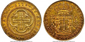 Maria I & Pedro III gold 2000 Reis 1778-(L) MS61 NGC, Lisbon mint, KM209. Noticeably glassy in the surfaces and just slightly Prooflike, a highly unus...