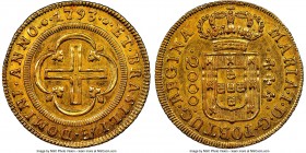 Maria I gold 2000 Reis 1793-(L) MS60 NGC, Lisbon mint, KM224, Fr-90. The final date in this short three-year series, and, with a mintage of only 1,500...