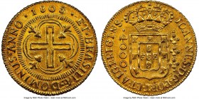 João Prince Regent gold 4000 Reis 1808/06-(B) MS63 NGC, Bahia mint, cf. KM235.1 (overdate unlisted), LMB-547. The finest of this date and mint we have...