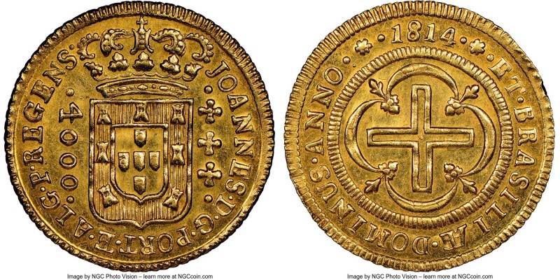 João Prince Regent gold 4000 Reis 1814-(R) MS64 NGC, Rio de Janeiro mint, KM235....