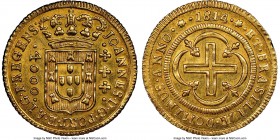 João Prince Regent gold 4000 Reis 1814-(R) MS64 NGC, Rio de Janeiro mint, KM235.2. A glittering representative that appears very near to gem, still hi...
