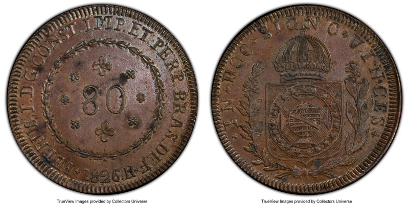 Pedro I 80 Reis 1826-R MS63 Brown PCGS, Rio de Janeiro mint, KM366.1, Bentes-484...