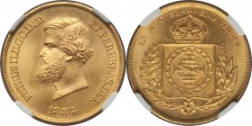 Pedro II gold 10000 Reis 1886 MS65 NGC, Rio de Janeiro mint, KM467. Unusually fine quality for this usually prolific issue, standing not only as the f...